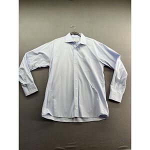 H Stockton Dress Shirt Mens 16 34 Blue Stripe Long Sleeve Cotton Button Front